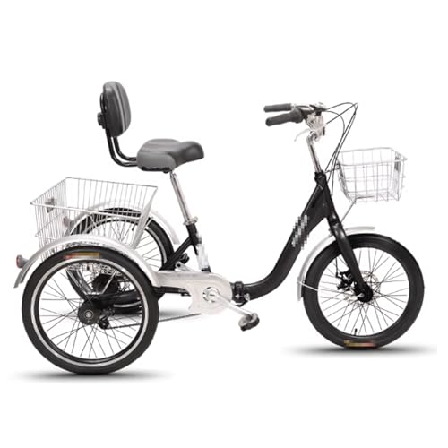 Dreirad Für Erwachsene, Zusammenklappbares Trike, 3-Rad-Fahrrad, Mit 7-Gang-Getriebe, Parkbremse Mit Griff, Für Damen Und Herren Black von BEDOIN