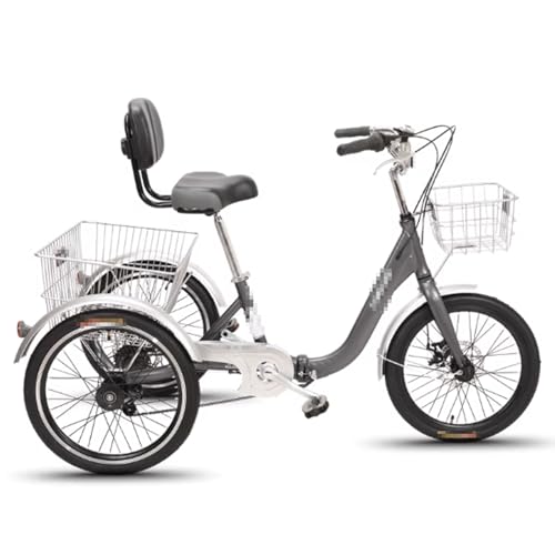 Dreirad Für Erwachsene, Zusammenklappbares Trike, 3-Rad-Fahrrad, Mit 7-Gang-Getriebe, Parkbremse Mit Griff, Für Damen Und Herren Grey von BEDOIN