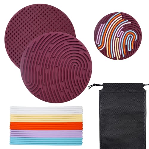 BEELUKY Sensorik Activity Board Runden Spielzeug Activity Board Sensorisches Aktivitätstafel Sensorik Spielzeug mit Reisetasche 20 Silikonstreifen für Kinder ab 3 Jahr Erwachsene Stressabbau(Rotwein) von BEELUKY