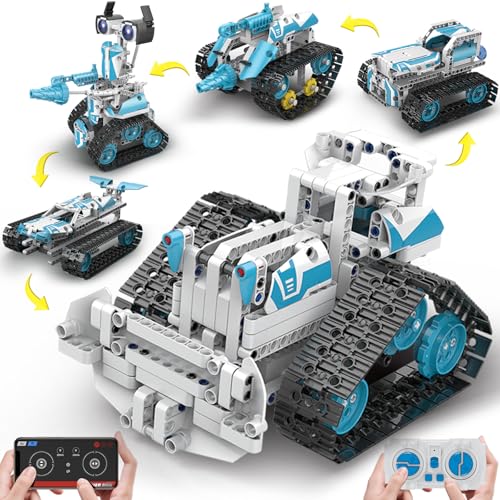 BEHOWL Technik Auto Bauspielzeug für Jungen Mädchen, 5in1 Tracked Racer/Roboter/Panzer/Bulldozer, App&Fernsteuerung Bausteine, Geschenk für Kinder ab 12+ Jahre,(700 Stück) von BEHOWL