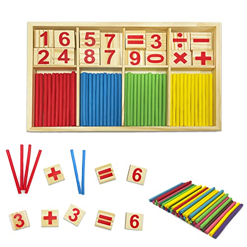 1 Set mit pädagogischen Mathematikspielzeugen, bunten Blöcken und Stickmathematik-Spielen, Lernspielzeug für Kinder, plus 50 Stöck von BEIIEB