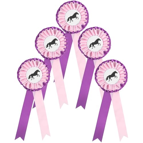 5 Stück Turnierschleife PferdTurnierschleifen Abzeichen Turnierschleifen Pferde Schleife Pferd Reiterschleife Turnierschleife Hobby Horse Siegerschleife Pferd für Reitveranstaltungen Pink Lila von BEIMEIII
