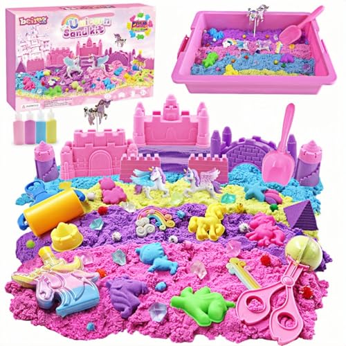 BEIREG Einhorn-Sand-Set mit sensorischem Mülleimer, 155-teilig, mit 1,4 kg Sand, 9 Burgen und 8 Einhornformen, 12 Werkzeuge, taktile sensorische Füllstoffe für Mädchen im Alter von 4–9 Jahren BEIREG Einhorn-Sand-Set mit sensorischem Mülleimer, 155-teilig, mit 1,4 kg Sand, 9 Burgen und 8 Einhornformen, 12 Werkzeuge, taktile sensorische Füllstoffe für Mädchen im Alter von 4–9 Jahren von BEIREG