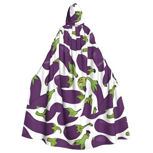 BEIVGOXL Cartoon-Auberginen-Umhang, bedruckter Kapuzenumhang, Halloween-Umhang, Erwachsenen-Umhang mit Kapuze, übergroßer Umhang mit Fliege, Unisex, Cosplay-Kostüme von BEIVGOXL