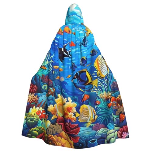 BEIVGOXL Kapuzenumhang mit tropischen Fischen, Koralle, Unterwasserwelt, individuell bedruckt, Halloween-Umhang, Erwachsenen-Umhang mit Kapuze, übergroßer Umhang mit Fliege, Unisex, Cosplay-Kostüme BEIVGOXL Kapuzenumhang mit tropischen Fischen, Koralle, Unterwasserwelt, individuell bedruckt, Halloween-Umhang, Erwachsenen-Umhang mit Kapuze, übergroßer Umhang mit Fliege, Unisex, Cosplay-Kostüme von BEIVGOXL