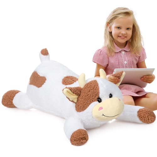 BEJOY Kuh-Plüschtier, Plüschkissen Fluffy Stuffies Kuh Kuscheltier, Plüsch Kuh Niedliches Kuh Spielzeug für Kinder, Altersgruppen, 90 cm Braun von BEJOY