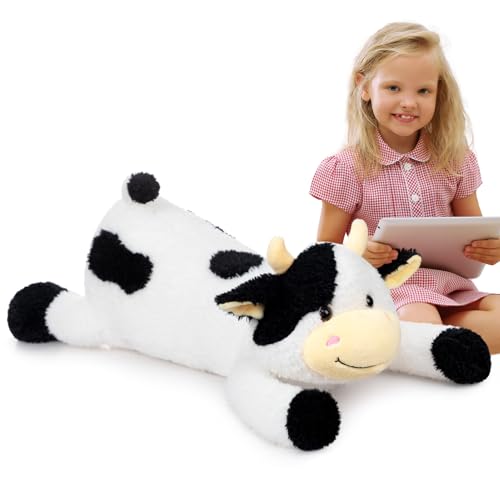 BEJOY Kuh-Plüschtier, Plüschkissen Fluffy Stuffies Kuh Kuscheltier, Plüsch Kuh Niedliches Kuh Spielzeug für Kinder, 90 cm Schwarz von BEJOY