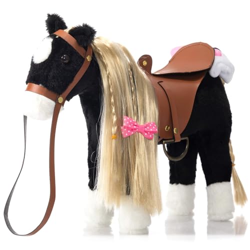 BEJOY Plüsch Pferd Spielzeug, Kämmpferd Plüschpferd Plüsch Spielzeug mit Sattel, Zaumzeug und Baumwolltuch, Pretend Play Pferd Geschenk für Mädchen Kinder, 28cm Schwarz BEJOY Plüsch Pferd Spielzeug, Kämmpferd Plüschpferd Plüsch Spielzeug mit Sattel, Zaumzeug und Baumwolltuch, Pretend Play Pferd Geschenk für Mädchen Kinder, 28cm Schwarz von BEJOY