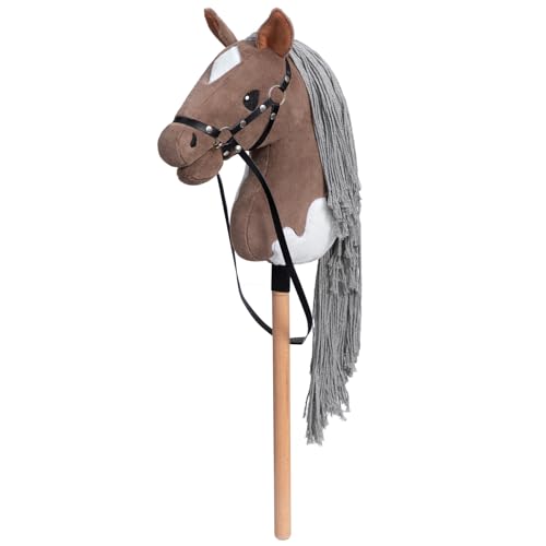 BEJOY Steckenpferd Spielzeug Pferd, Hobby Horse Holzpferd Plüschpferd zum Reiten für Kinder mit Halfter und Trense, Braun-Weiß BEJOY Steckenpferd Spielzeug Pferd, Hobby Horse Holzpferd Plüschpferd zum Reiten für Kinder mit Halfter und Trense, Braun-Weiß von BEJOY