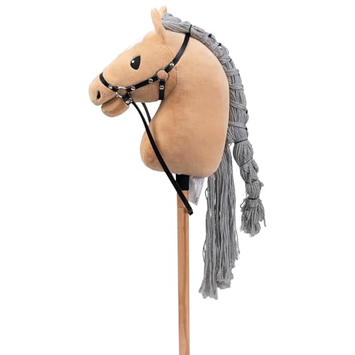 BEJOY Steckenpferd Spielzeug Pferd, Hobby Horse Holzpferd Plüschpferd zum Reiten für Kinder mit Halfter und Trense, Khaki BEJOY Steckenpferd Spielzeug Pferd, Hobby Horse Holzpferd Plüschpferd zum Reiten für Kinder mit Halfter und Trense, Khaki von BEJOY
