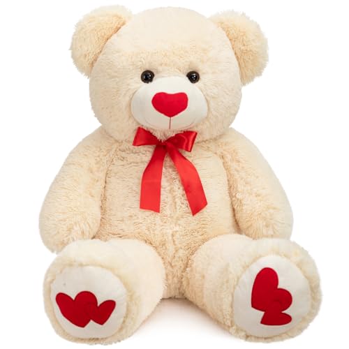 BEJOY Teddybär 91cm Plüschtier großer Bär Kuscheltier mit Liebe rotes Herz für Freundin und Kinder Geschenk, Beige BEJOY Teddybär 91cm Plüschtier großer Bär Kuscheltier mit Liebe rotes Herz für Freundin und Kinder Geschenk, Beige von BEJOY