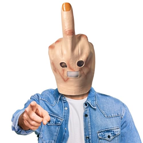 BEJOYFMY Mittel finger Maske, Realistische Lustige Erwachsene Verachtet Spoof Cosplay Vollgesichtsmasken mit Mesh für Bar Party Requisiten von BEJOYFMY