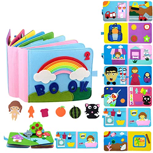 BEKOIUP Quiet Book ab 1 2 3 Jahr, Quiet Book Montessori Spielzeug, 3D Filz Activity Book Sensorisches Spielzeug & Busy Board Babybücher aus Weichem Lernen Lebenskompetenzen für Kleinkinder (2) von BEKOIUP