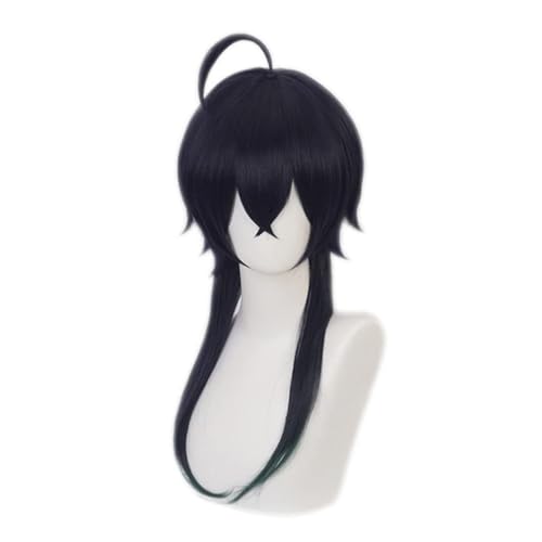 Anime Cosplay Dunkelblau Gemischte Grüne Farbe Lange Gerade Mit Dumb Haar Für Malleus Draconia Rollenspiel Halloween Perücke von BELEB