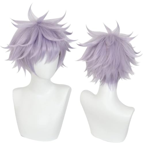 Anime Cosplay Gojo Satoru Perücke, Flieder Farbe Kurze Haare Rollenspiel Perücken für Halloween Kostüm Party von BELEB