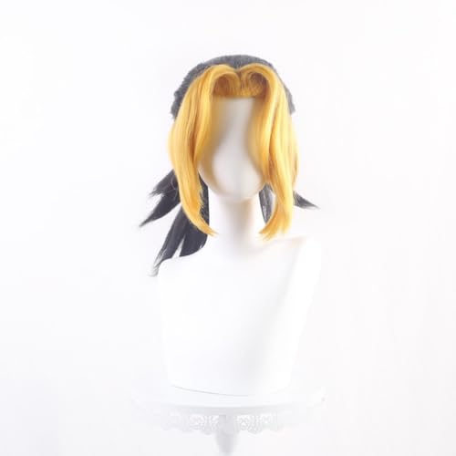 Anime Cosplay Makio Cosplay Perücke Schwarz mit Gelben Bangs Kurze Curly Ponytail Party Haare Halloween Zubehör Anime Cosplay Makio Cosplay Perücke Schwarz mit Gelben Bangs Kurze Curly Ponytail Party Haare Halloween Zubehör von BELEB