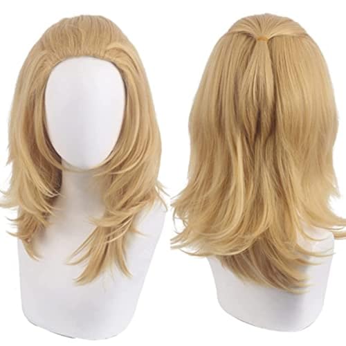 Anime Cosplay Manjiro Sano / Mikey Perücke, Blonde Kurze gewellte synthetische Haare Perücken für Spiel für Halloween, Party, Karneval, Nachtleben, Konzerte von BELEB