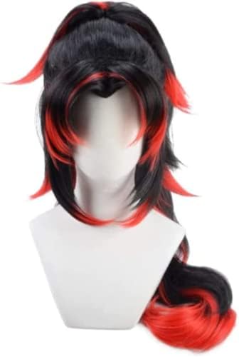 Anime Cosplay Perücke für Kokushibo, Schwarz Rot Lange Pferde Zöpfe Haar Perücke mit kostenlosen Perücke Kappe, für Halloween Kostüm Party, Anime Show, Cosplay Event von BELEB