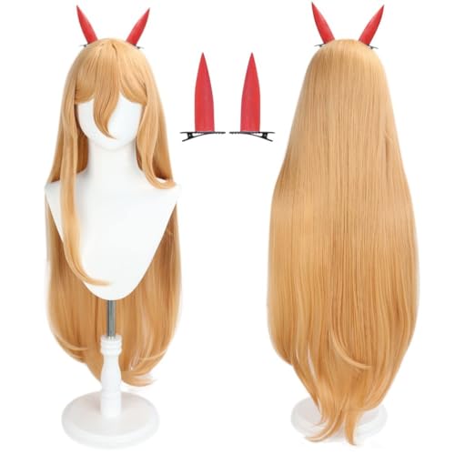 Anime Cosplay Power Perücke, Mit 2 Haar-Accessoires Frauen Orange Lange Haare Perücken Für Halloween Karneval Kostüm Party Accesorios von BELEB