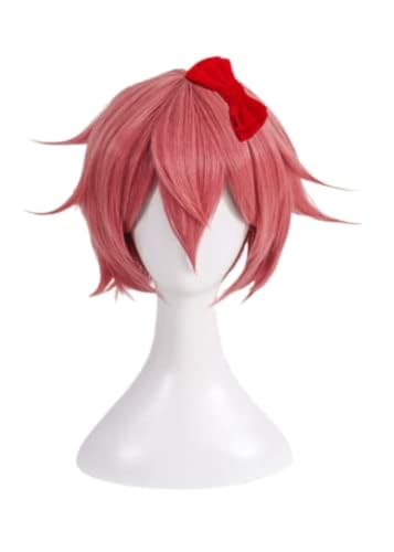 Anime Doki Doki Literature Club Cosplay Perücke, Sayori Rosa Kurzes Haar Rollenspiel Halloween Party Perücken + Perückenkappe Schmetterling Haarschmuck von BELEB