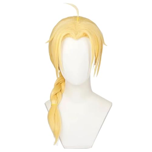 Anime Edward Cosplay Vollmetall Elric Cosplay Perücke Goldener Zopf Hitzebeständige Faser Haar Kostüm Perücken von BELEB