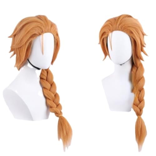 Anime Game Cosplay Skye Orange Perücke Langer Zopf Pferde, Rollenspiel Halloween Requisiten Zubehör von BELEB