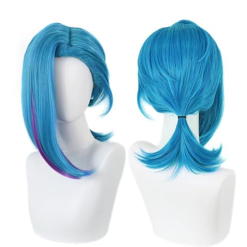 Anime Jinx Perücke Blau Lange Pony und Kurze Haare Erwachsene Frauen Cosplay Kostüm Outfits Zubehör für Party Halloween (Blue-A) von BELEB