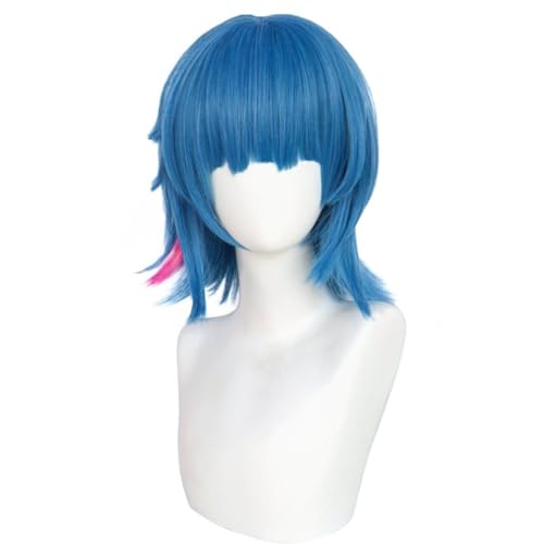 Anime Jinx Perücke Blau Lange Pony und Kurze Haare Erwachsene Frauen Cosplay Kostüm Outfits Zubehör für Party Halloween (Blue-B) von BELEB