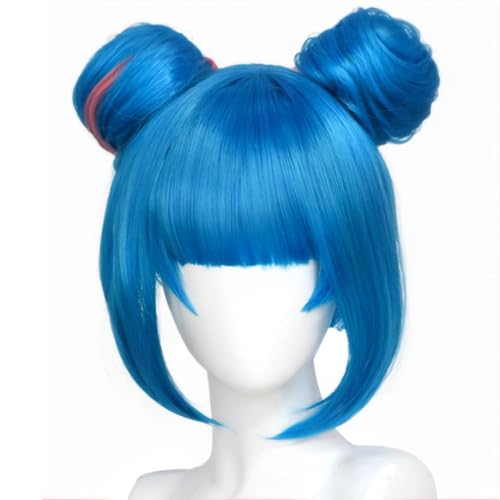 Anime Jinx Perücke Blau Lange Pony und Kurze Haare Erwachsene Frauen Cosplay Kostüm Outfits Zubehör für Party Halloween (Blue-D) von BELEB
