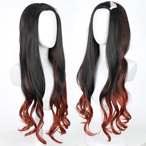 Anime Kamado Nezuko Cosplay Perücke, gemischte Farbe Lange gewellte Haare Halloween Kostüm Party Rollenspiel Anime Kamado Nezuko Cosplay Perücke, gemischte Farbe Lange gewellte Haare Halloween Kostüm Party Rollenspiel von BELEB