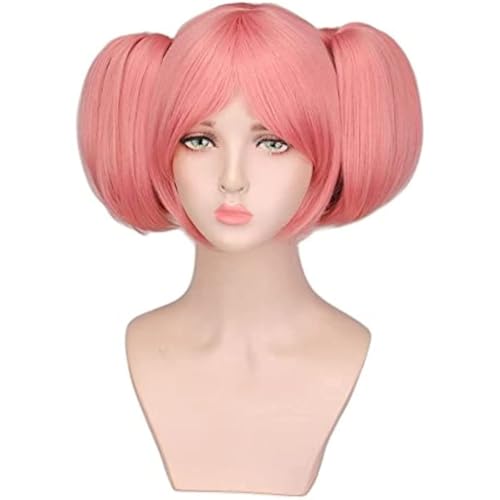 Anime Kaname Madoka Cosplay Perücken, Puella Magi Madoka Magica Perücken, Rosa Kurze Doppel Ponytail Haar Halloween Rollenspiel Party von BELEB
