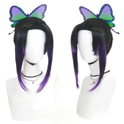 Anime Kochou Shinobu Cosplay Wig, Black Purple Short Hair Halloween Costume Party Role Play with Butterfly Headwear Anime Kochou Shinobu Cosplay Wig, Black Purple Short Hair Halloween Costume Party Role Play with Butterfly Headwear von BELEB