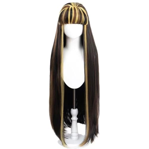 Anime Lange Gerade Schwarz Braun Blond Highlights Perücke Synthetisches Haar mit Pony für Frauen Halloween Anime Lange Gerade Schwarz Braun Blond Highlights Perücke Synthetisches Haar mit Pony für Frauen Halloween von BELEB