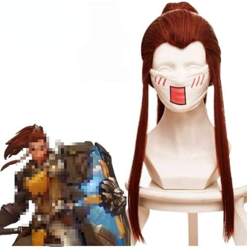 Anime Overwatch Brigitte Lindholm Cosplay Perücke, rote-braune Lange Pferdeschwanz doppelt fluffiges hitzebeständiges Synthetisches Haar, für Party täglich Halloween von BELEB