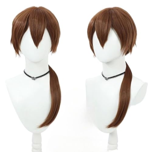 Anime Rurouni Kenshin Cosplay Perücke, Braun Kurz Zopf Perücken, Halloween Kostüm Party von BELEB