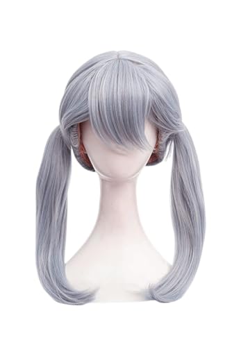 Anime Schwarzer Klee Cosplay Perücke, Noell Silva Silber Grau Doppelter Pferde Zopf Kurzes Haar Rollenspiel Halloween Party Perücken von BELEB