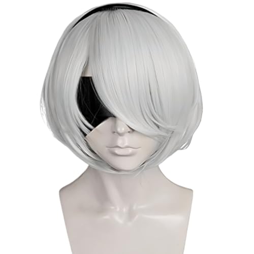 Anime Spiel Cosplay Nier Automatas 2B 9S Perücke, Weißes Kurzes Haar Für Halloween, Party, Karneval, Nachtleben Anime Spiel Cosplay Nier Automatas 2B 9S Perücke, Weißes Kurzes Haar Für Halloween, Party, Karneval, Nachtleben von BELEB