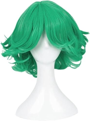 Anime Tatsumaki Cosplay Perücke, Grün Kurz Lockig Gewellt Hitzebeständig Synthetisches Haar Anime Kostüm Party von BELEB