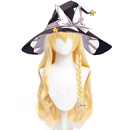 Anime Touhou Project Cosplay Perücke, hellblonde Zopf Lange Haare für Kirisame Marisa Rollenspiel Perückenfür Halloween Kostüm Party von BELEB