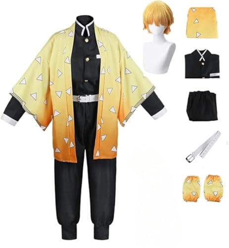 BELEB Anime Agatsuma Zenitsu Outfit Halloween Party Kimono Uniform Mit Perücke Erwachsene Party Geschenk (L,Agatsuma Zenitsu) von BELEB