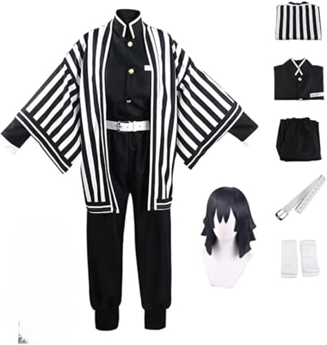 BELEB Anime Cosplay Kostüm Für Iguro Obanai Outfit Halloween Party Kimono Streifen Uniform Mit Perücke (Medium,Obanai) von BELEB