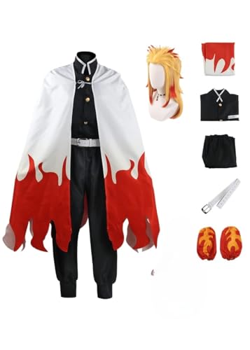 BELEB Anime Cosplay Kostüm Für Rengoku Kyoujurou Outfit Halloween Party Kimono Uniform Mit Perücke (Rengoku Kyoujurou,S) von BELEB