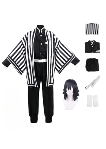 BELEB Anime Cosplay Kostüm für Iguro Obanai Outfit Halloween Party Kimono Streifen Uniform mit Perücke (XL,Iguro Obanai) von BELEB