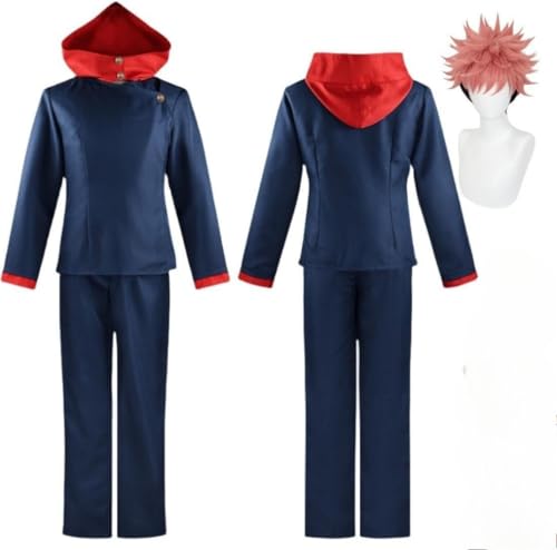 BELEB Anime Itadori Yuji Cosplay Kostüm Uniform Outfit Halloween Party Kostüm mit Perücke (with Wig,S) von BELEB