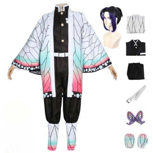 BELEB Anime Kochou Shinobu Cosplay Kostüm Halloween Outfit Party Kimono Uniform + Perücke (Kochou Shinobu,XXL) von BELEB