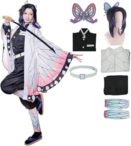 BELEB Anime Kochou Shinobu Kostüm Kimono Outfit Halloween Party Uniform mit Perücke (Small,Set+wig) von BELEB