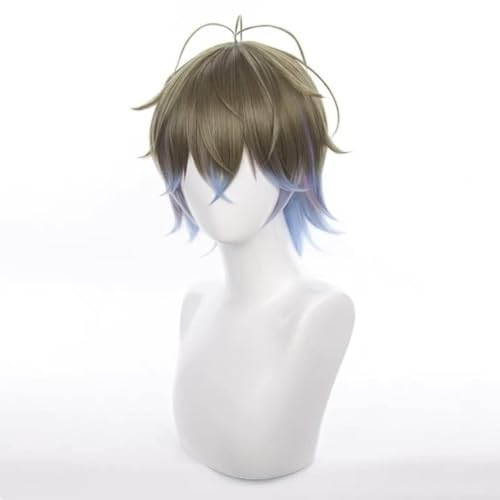 IKE Eveland Cosplay Perücke, NIJISANJI Luxiem Kurzes Lockiges Haar Mit Farbverlauf Grau Blau Halloween Perücken von BELEB