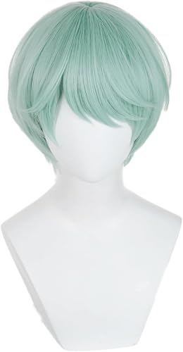Kurze grüne Perücke für Männer Mintgrün Anime Cosplay Perücke mit Pony für Halloween Kostüm Party von BELEB