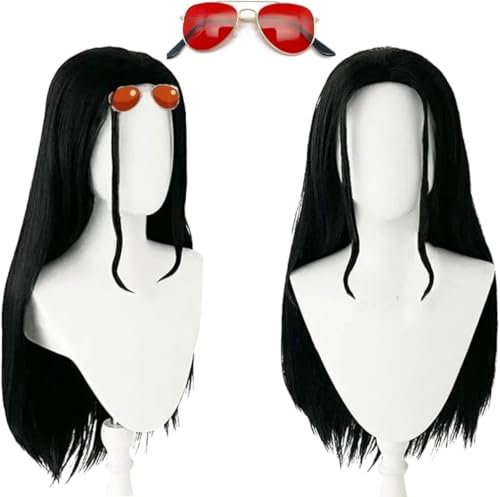 Robin Cosplay Kostüme Perücke + Sonnenbrille Set mit kostenloser Perückenkappe Lange Schwarze hitzebeständige Perücken für Halloween von BELEB