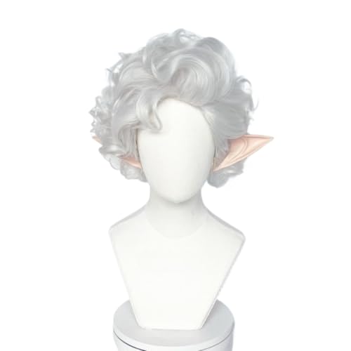Spiel Cosplay Perücke, Astarion Silber Grau mit Ohr Kurzes Haar Hitzebeständige Synthetische Perücken, Halloween Party Perücke von BELEB